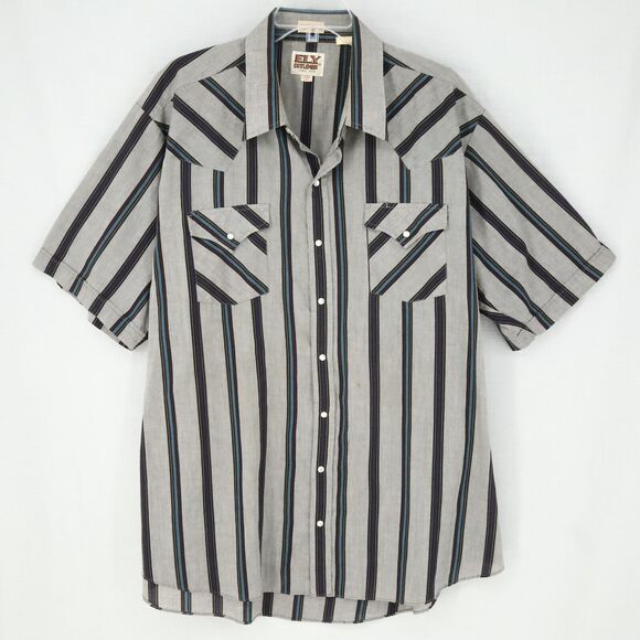 Ely Cattleman Other - Ely Cattleman Shirt 2XB 18.5 Big n Tall Gray Black Stripe Pearl Snaps Western